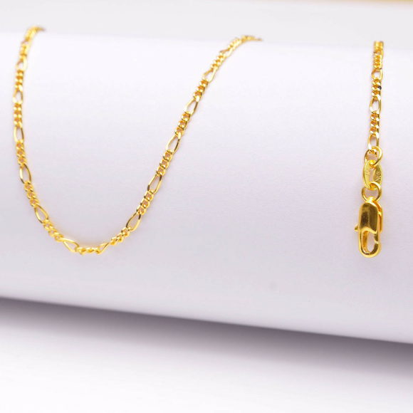 18K Yellow Gold Filled Figaro Chain Necklace Stamp Tag 22" Length - Picture 1 of 4